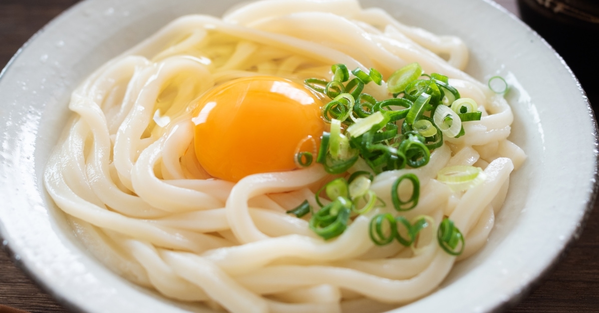 Homemade Udon Noodles with Egg and Green Onions