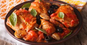 Homemade Chicken Cacciatore with Black Olives and Tomato Sauce