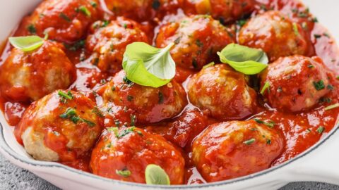 Homemade Chicken Meatballs in Tomato Sauce