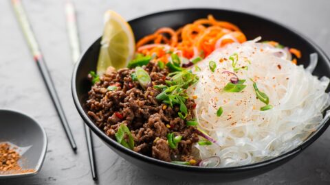 Homemade Glass Noodle Salad with Meat and Carrots