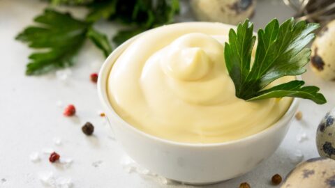 Homemade Kewpie Mayo in a White Bowl