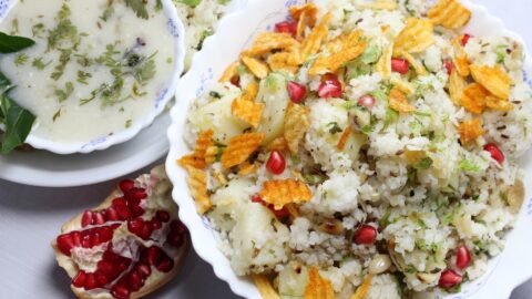 Homemade Mashed Millet with Chips and Pomegranate