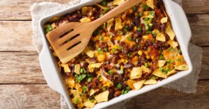 Homemade Mexican Casserole with Red Beans, Corn and Nachos