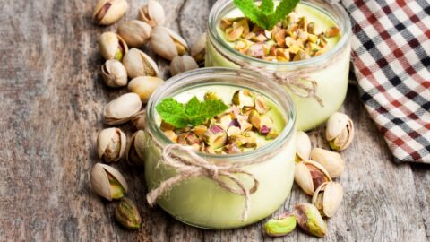 Homemade Pistachio Pudding In Jars with Nuts