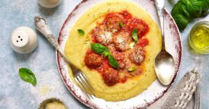 Homemade Polenta with Meatballs in Tomato Sauce