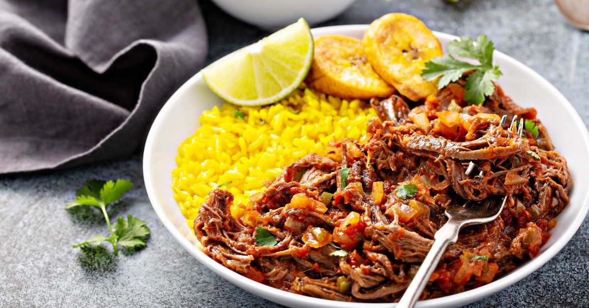 Homemade Ropa Vieja with Shredded Beef and Rice