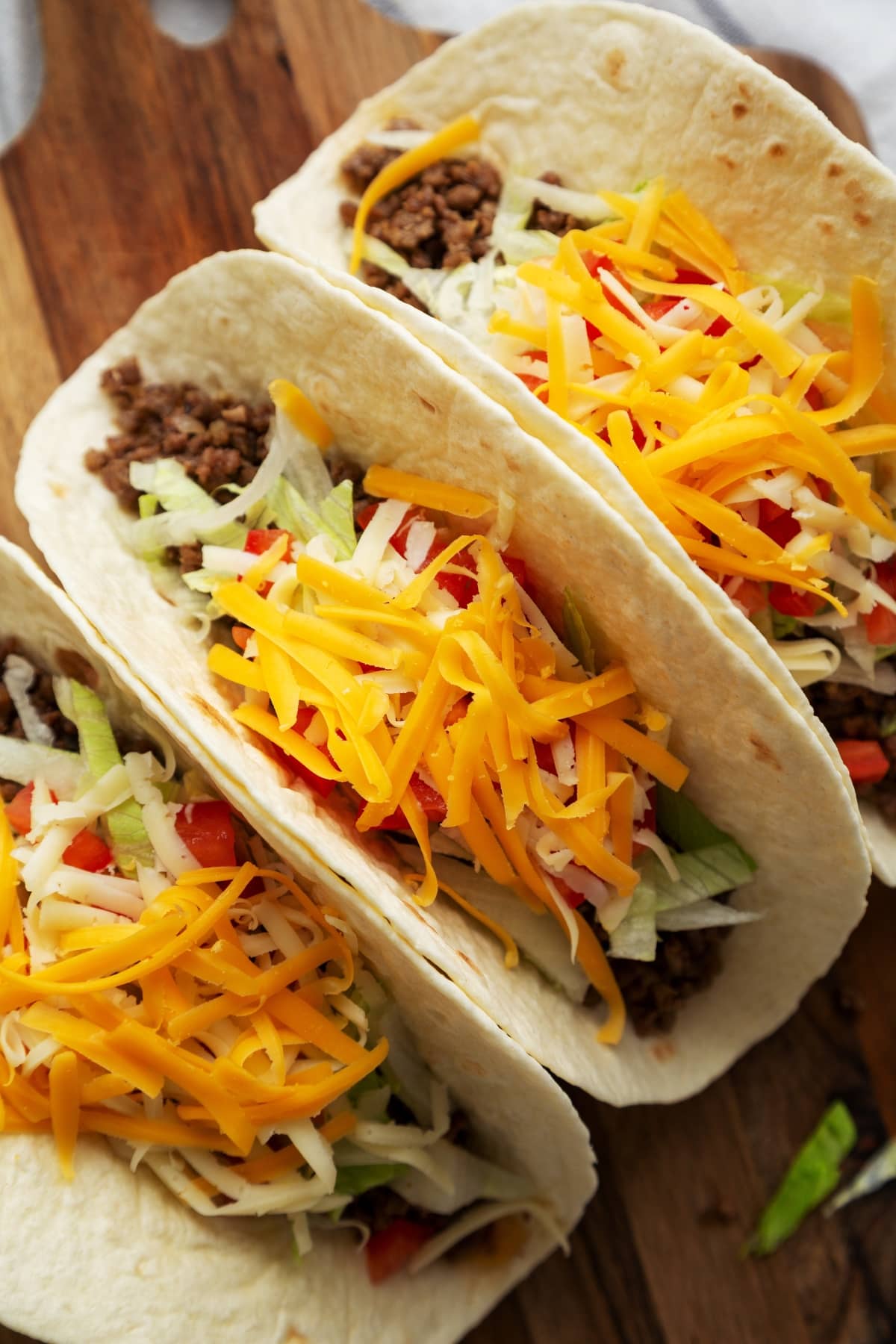 Homemade Tacos with Ground Beef, Vegetables and Cheese
