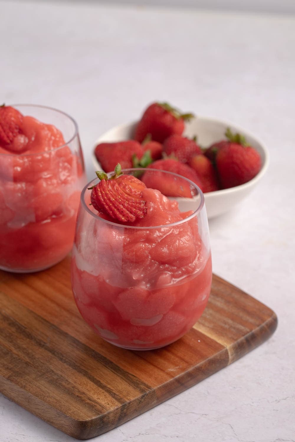 Iced frosty with rose wine and strawberry