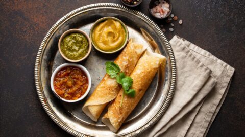 Indian Bottle Gourd Rice Pancake with Sauce