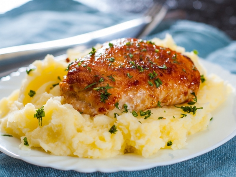 Mashed Potatoes Topped With Roasted Chicken Breast