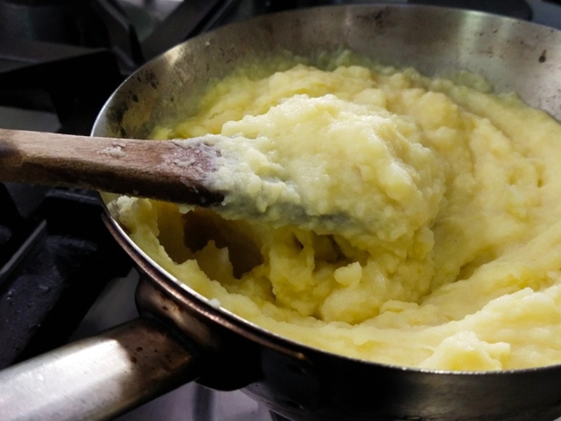 Reheated Mashed Potatoes in a Skillet