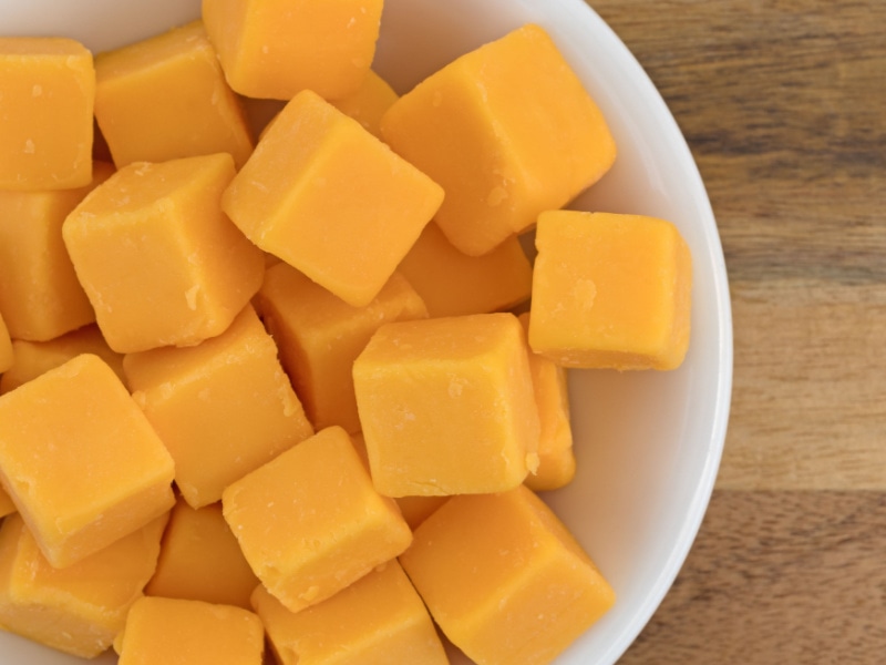 Cubed Mild Cheddar Cheese in a Bowl