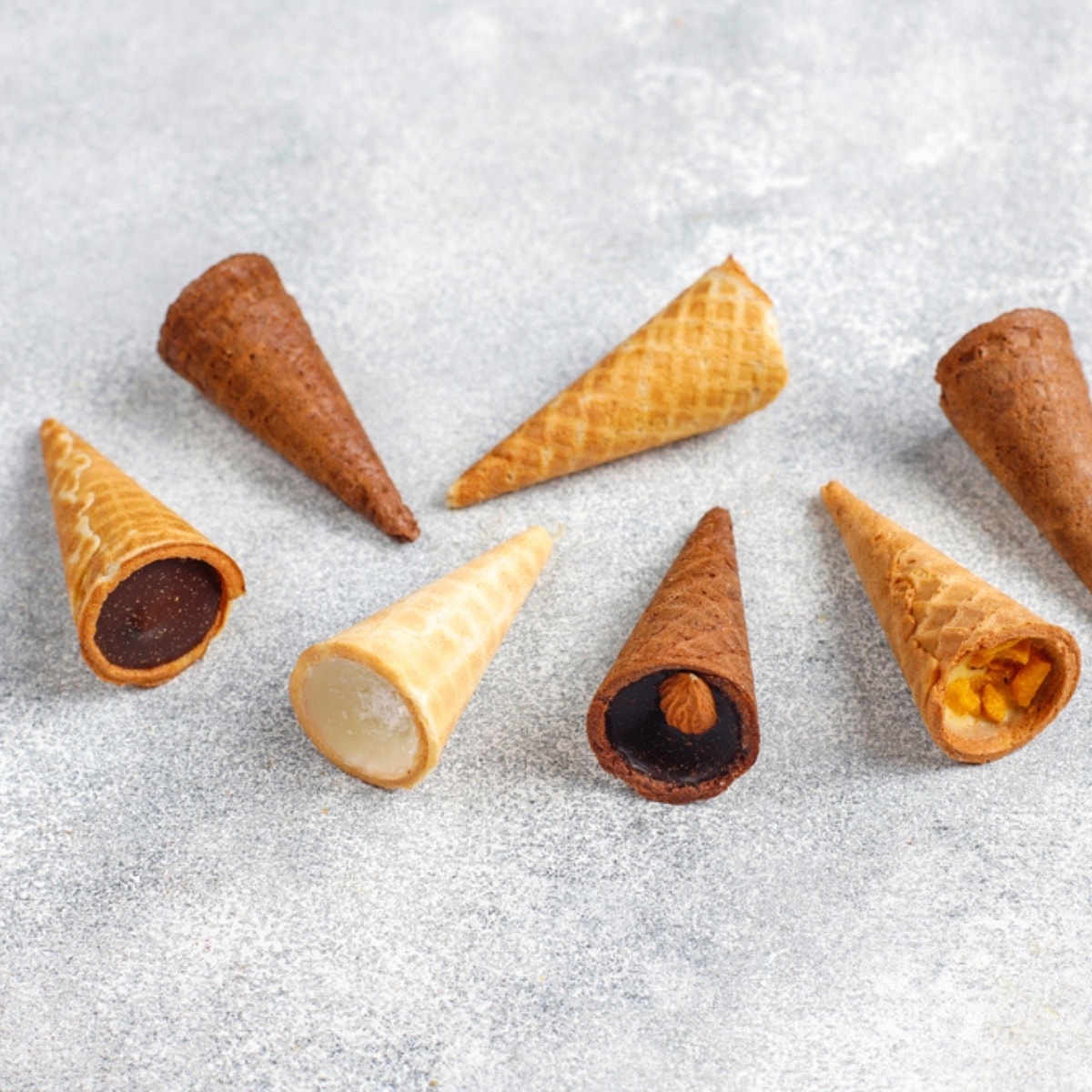 Mini Waffle Cones Filled With Chocolate And Nuts