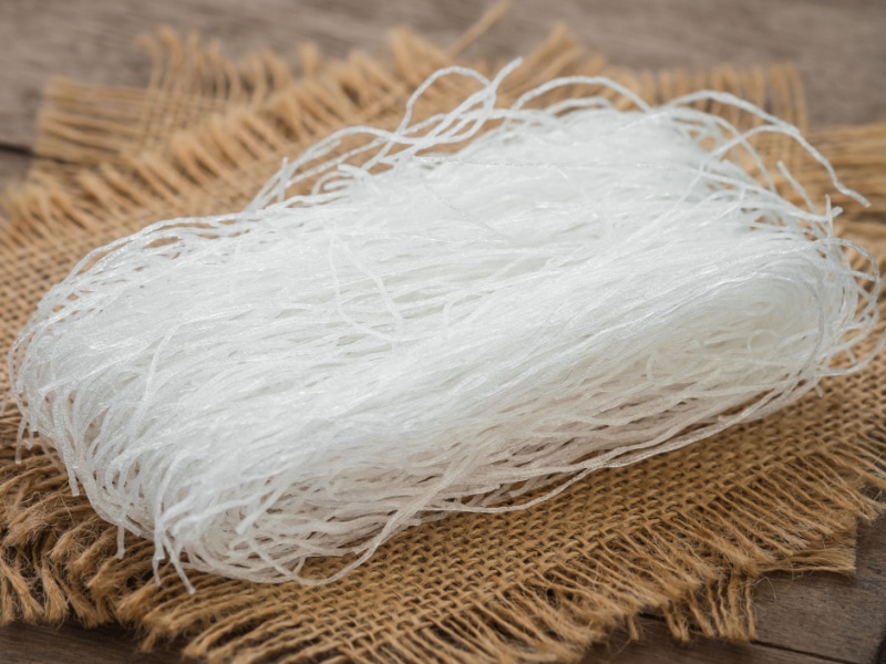 Raw Uncooked Mung Bean Threads on a Burlap