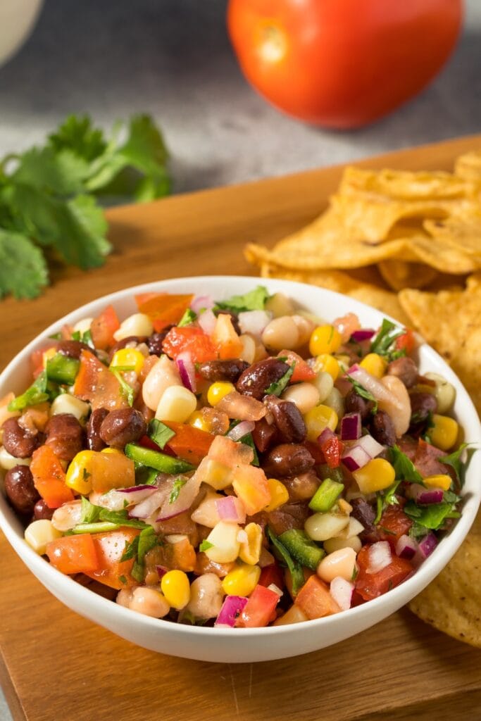 Organic Cowboy Caviar Dip with Beans, Corn and Tomatoes