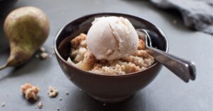 Pear Crumble with Ice Cream in a Bowl