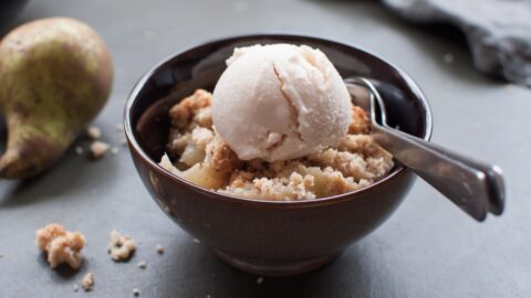 Pear Crumble with Ice Cream in a Bowl
