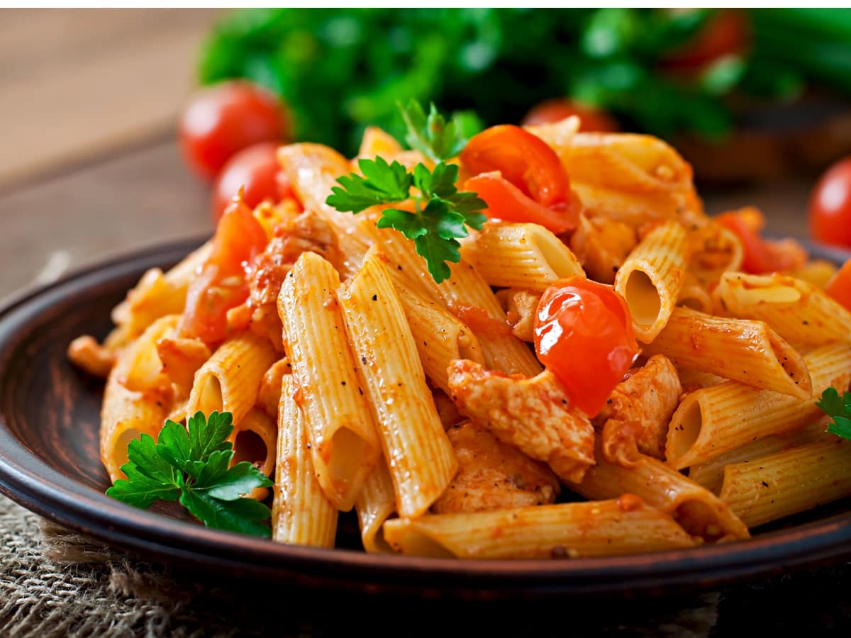 A Plate of Penne Pasta in Tomato Sauce