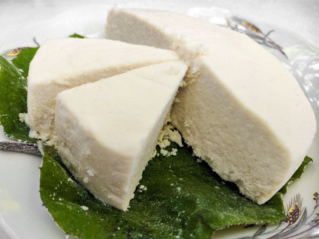 Sliced Chunks of Queso Fresco on a Plate