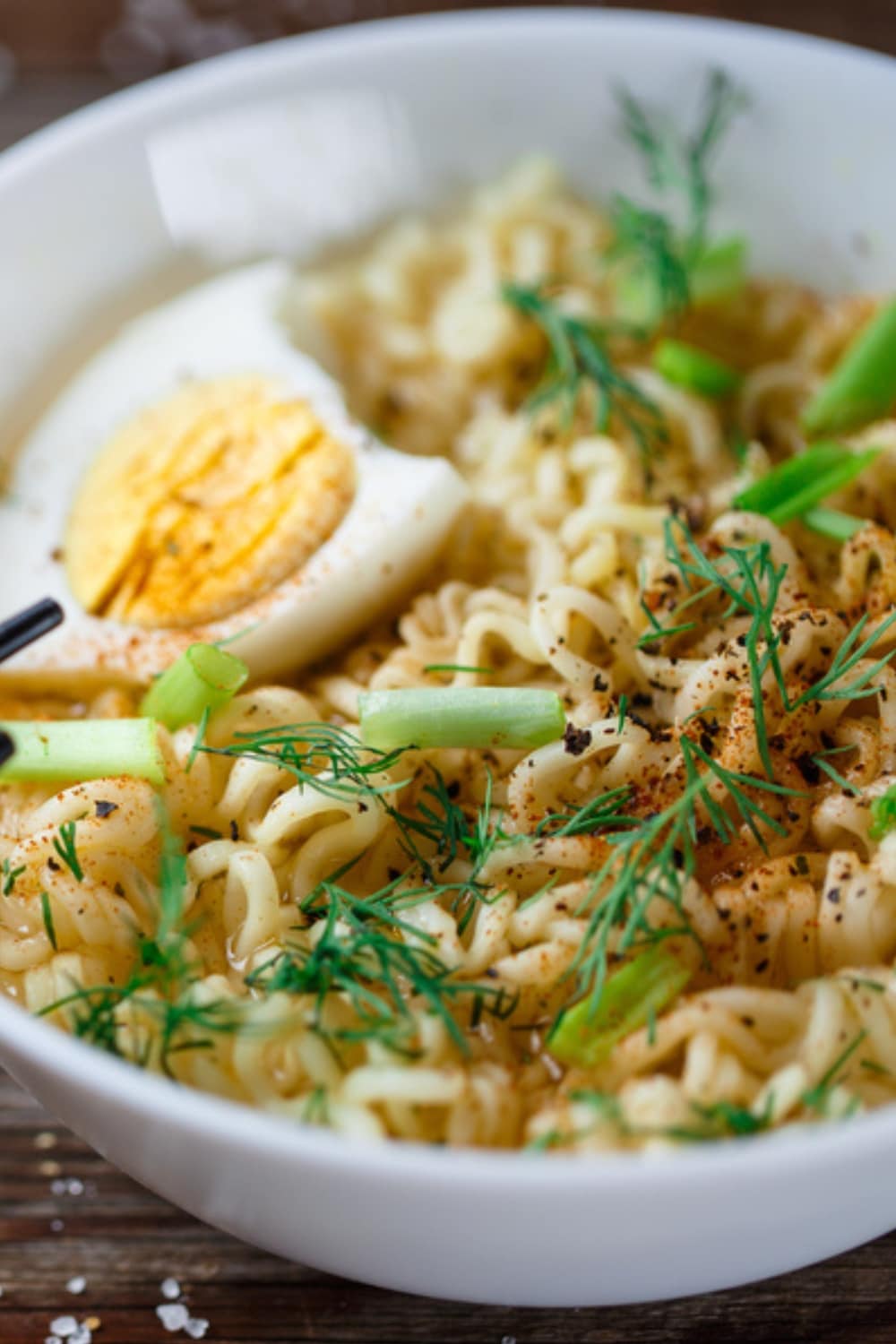 Ramen Noodles With Sliced Green Onions and Hard-Boiled Eggs