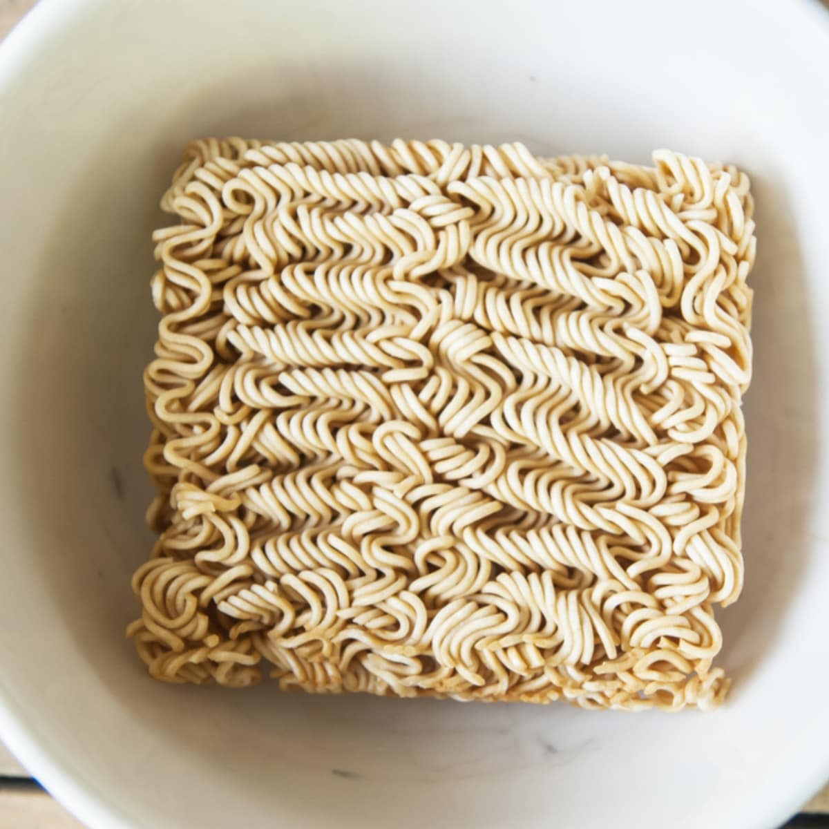 Raw Ramen Noodle Block in a Bowl