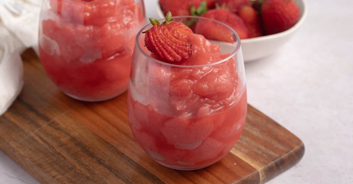 Refreshing Beverage Frose with Rose Wine and Fresh Strawberries