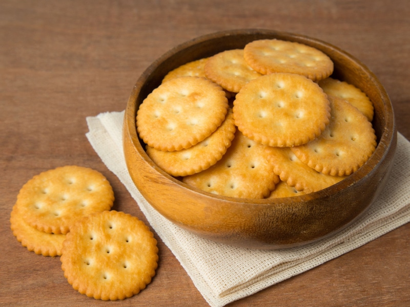 Ritz Crackers on a Round Wooden Bowl