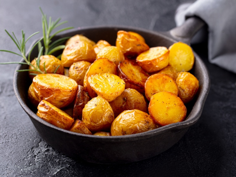 Bunch Roasted Potatoes on an Iron Skillet