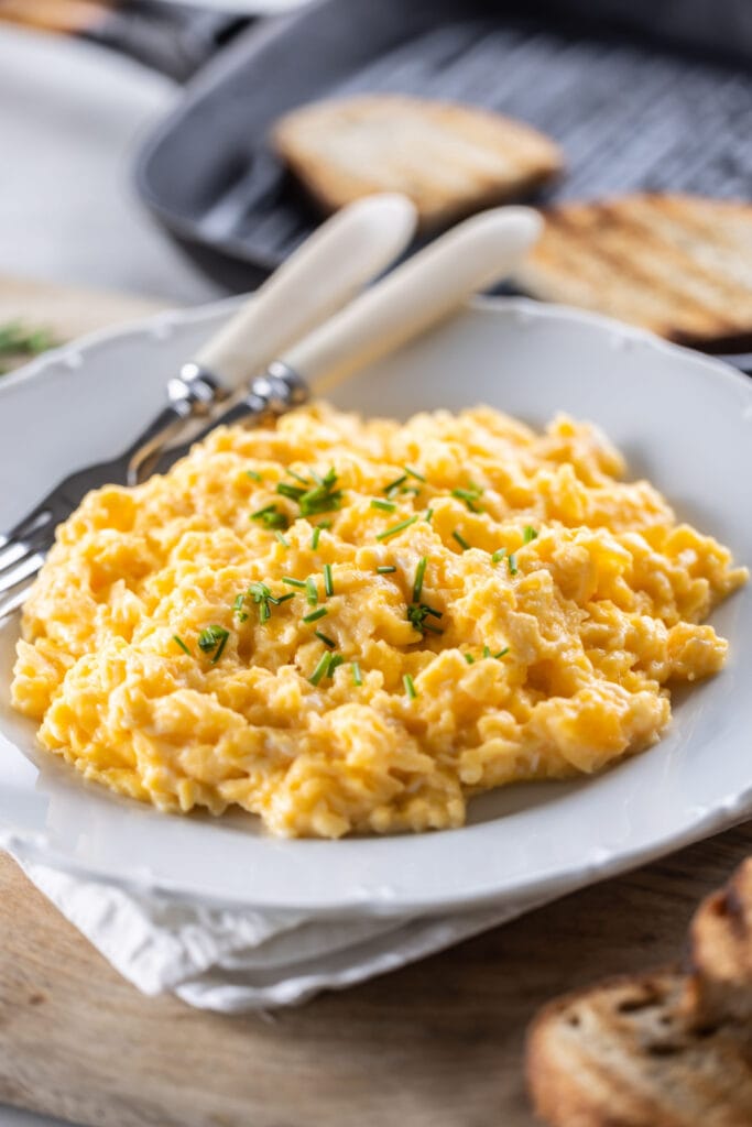 Scrambled Eggs with Chives on a Plate