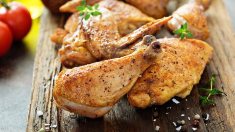 Smoked Chicken in a Wooden Board