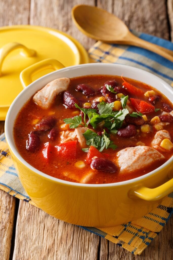 Soup of Chicken Chili with Beans and Corn