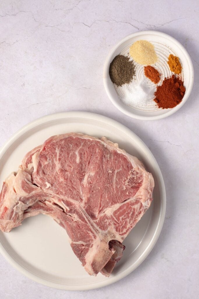 T-Bone Steak Ingredients - Salt, Paprika, Garlic Powder and T-bone Steaks