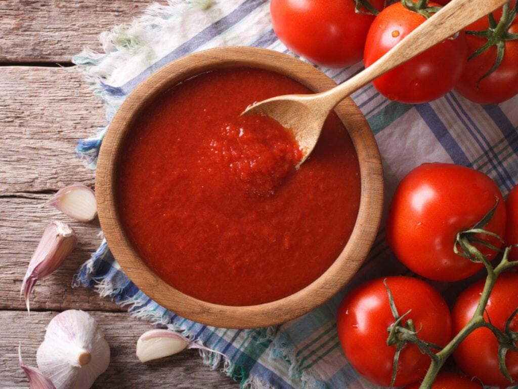 Tomato Sauce on a Wooden Bowl