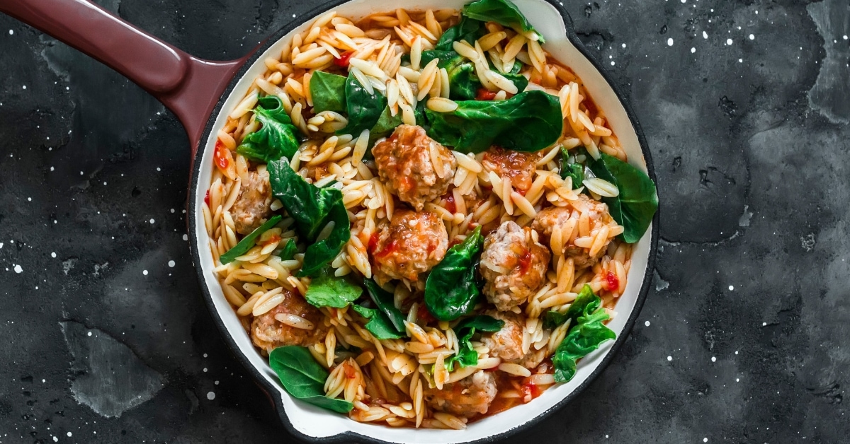Vegan Orzo Meatballs with Spinach