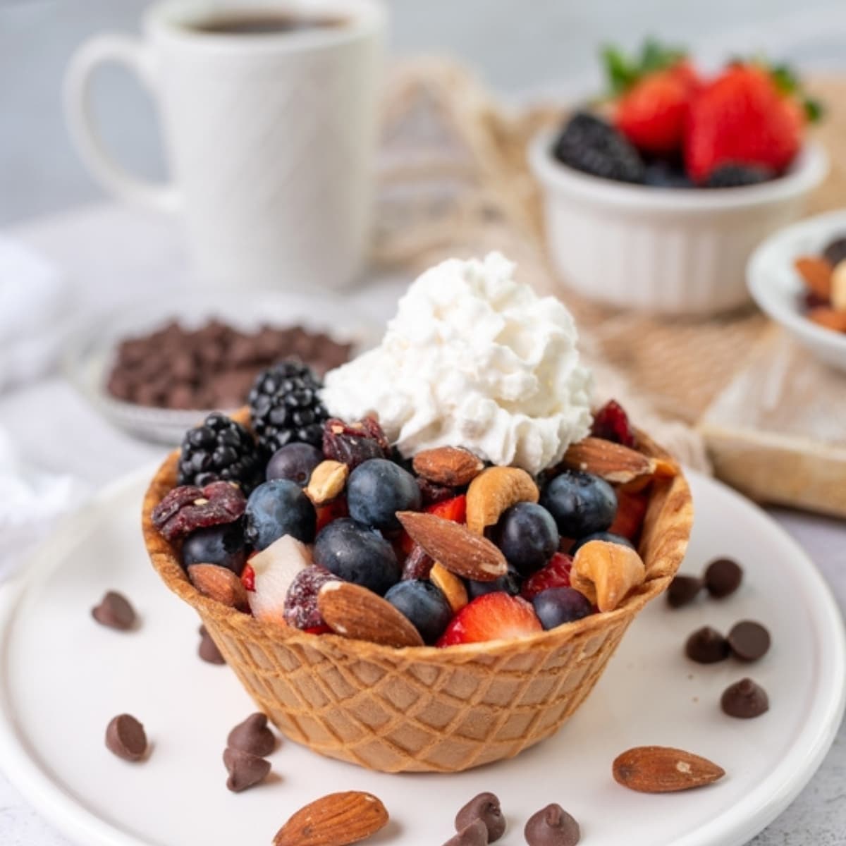 Yogurt And Fruit In A Waffle Bowl