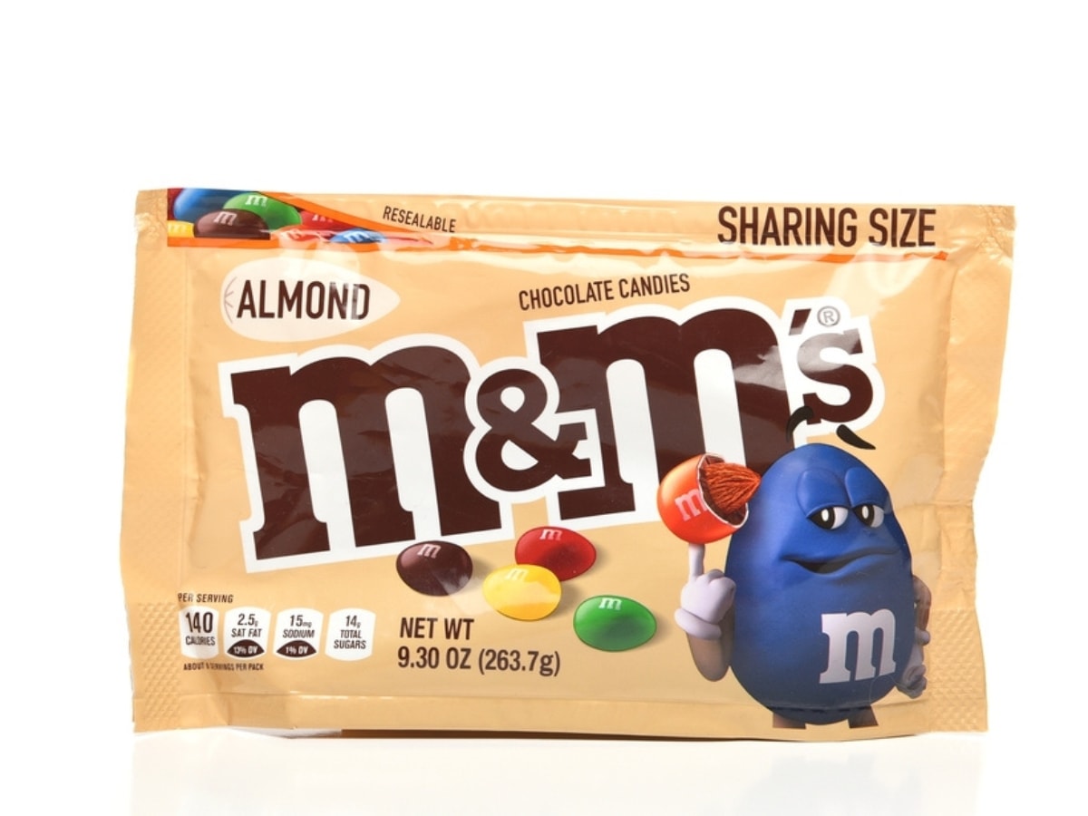 Tan Sharing Size Bag of Almond M&Ms