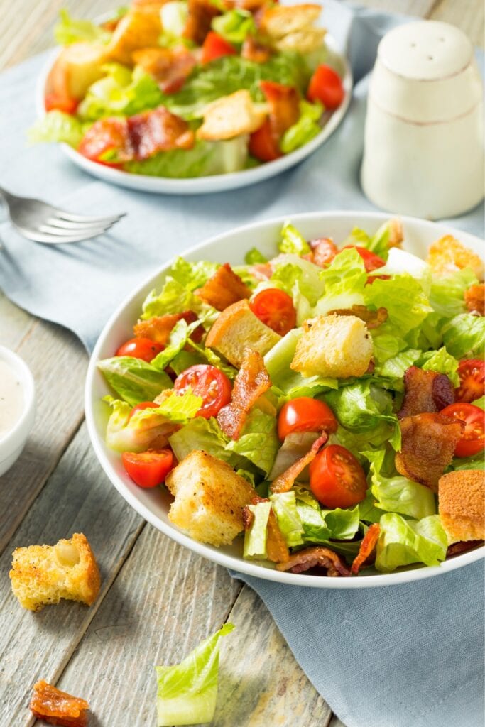 25 Easy Whole30 Lunch Ideas featuring BLT Salad: Bacon, Lettuce, Tomatoes with Croutons