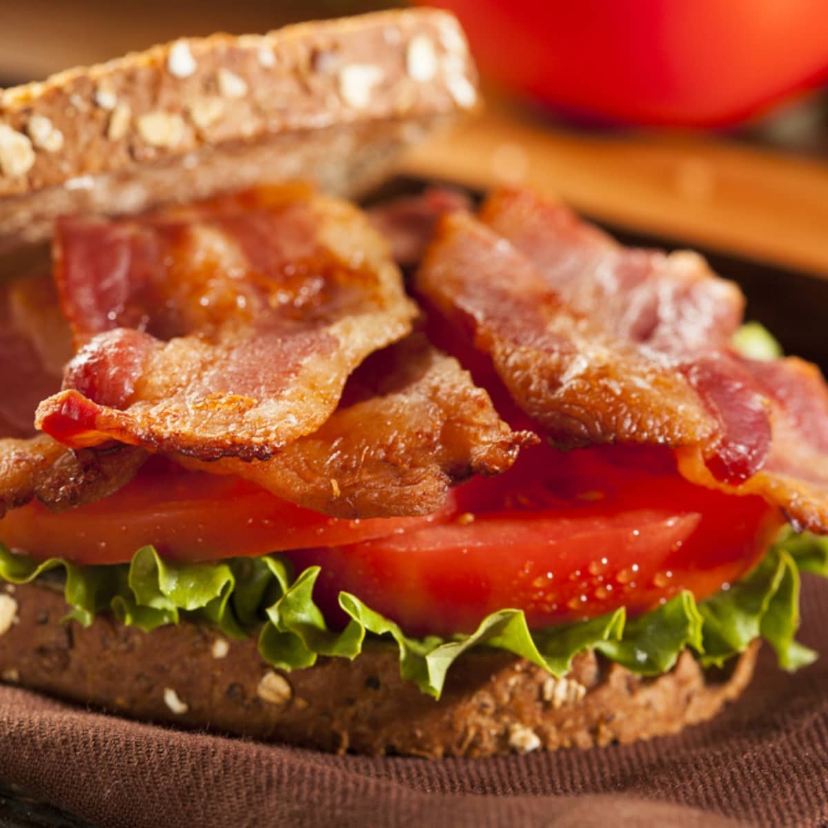 BLT Sandwich with Baked Bacon, Wheat Bread, Lettuce, and Tomatoes