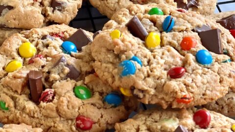 Baked Monster Cookies in a Cooling Rack