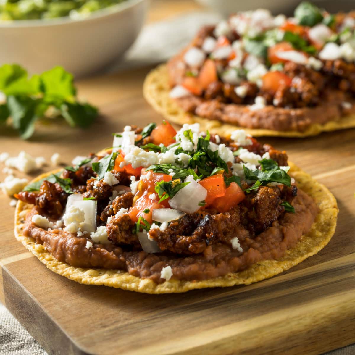 Homemade Beef and Cheese Tostadas with Lime and Cilantro