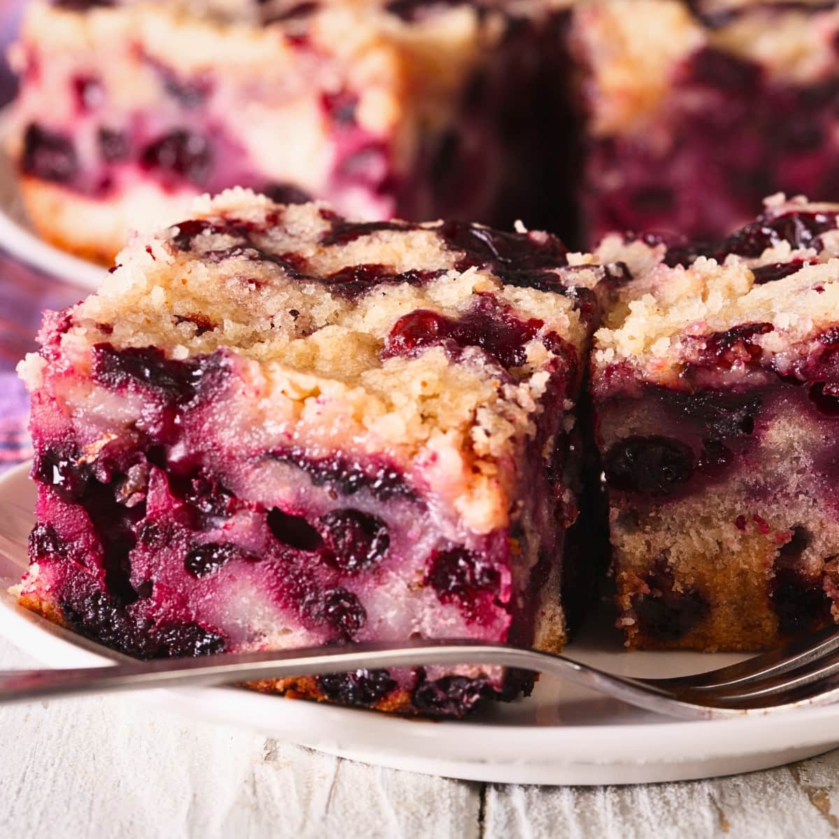 Blueberry Buckle Slices Served on a Plate