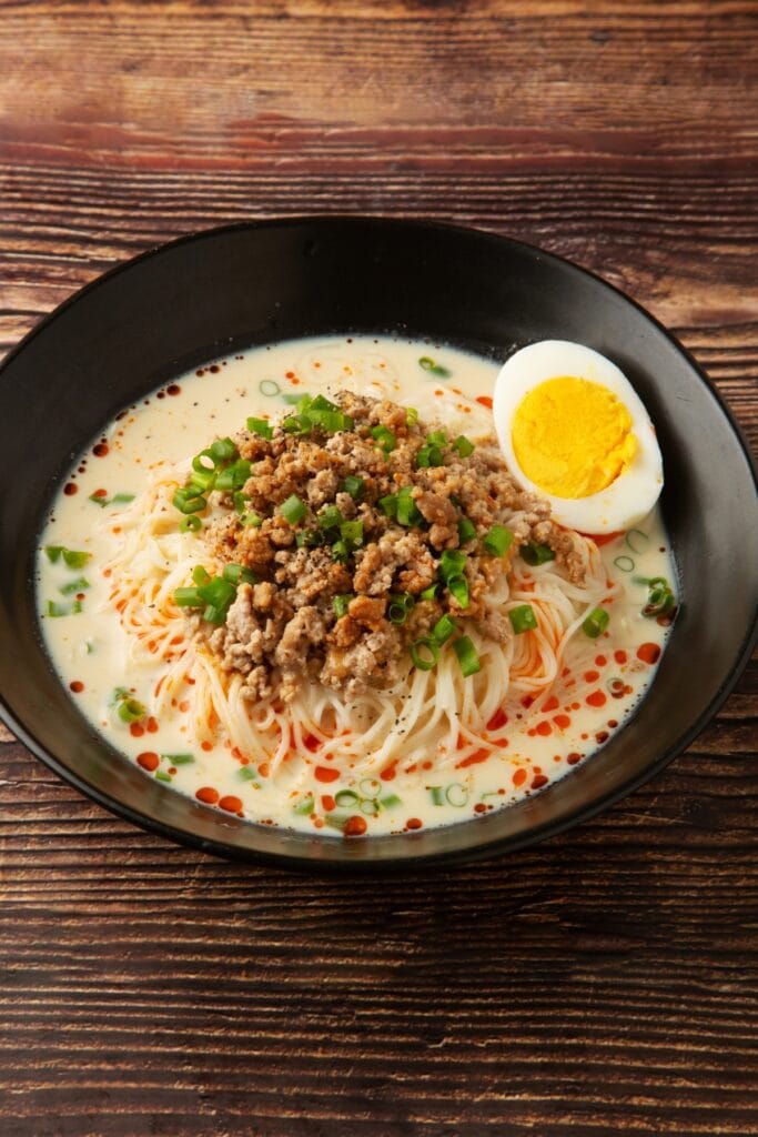 Bowl of Warm Homemade Somen Noodles with Egg