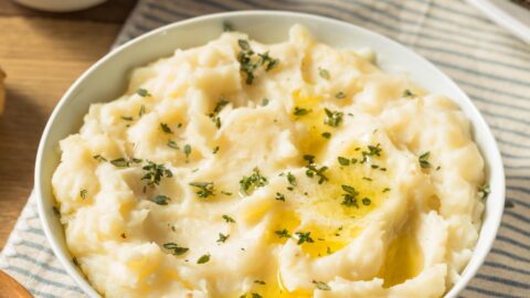 Bowl of Homemade Mashed Potatoes with Olive Oil