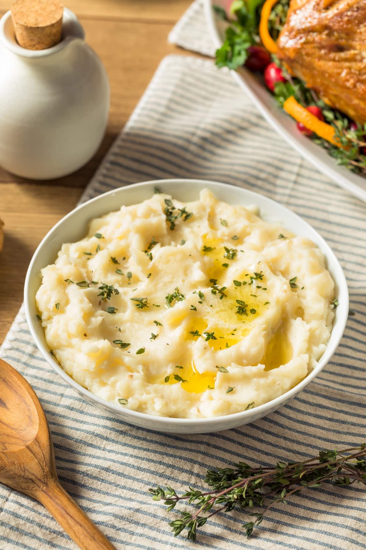 Bowl of Homemade Mashed Potatoes with Olive Oil