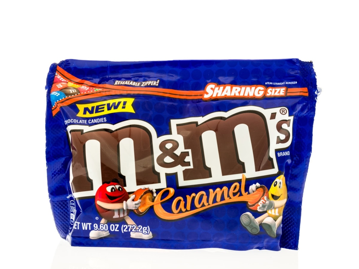 Royal Blue Sharing Size Bag of Caramel M&Ms
