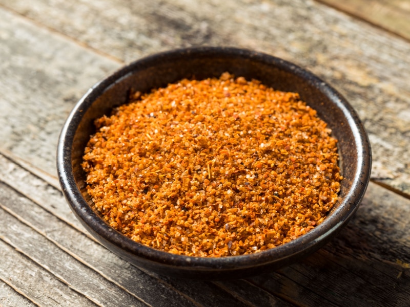 Homemade Chili Lime Seasoning in a  Small Bowl on a Wooden Table