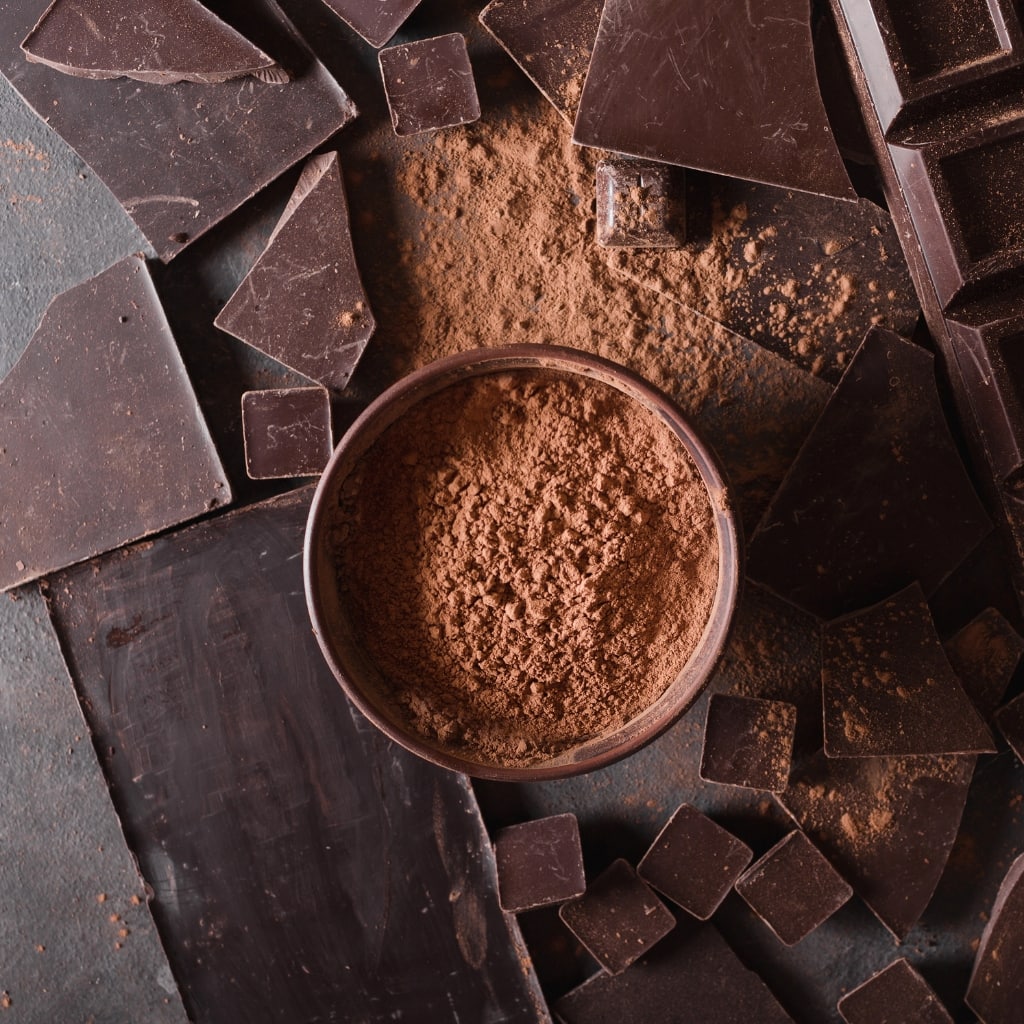 Chocolate Bar Pieces and Cocoa Powder
