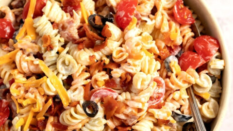 Creamy Homemade Bacon Ranch Pasta Salad in a Bowl