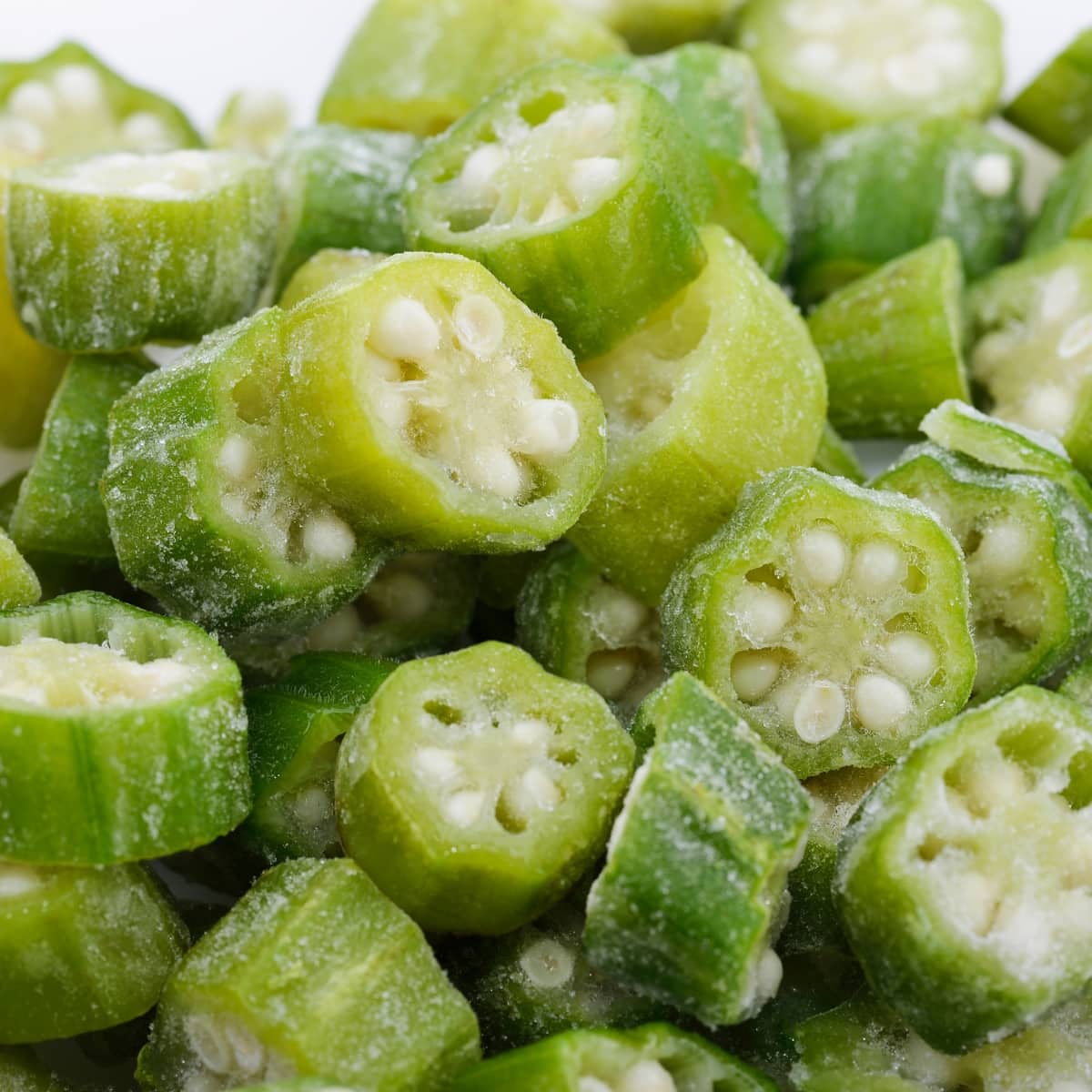 Sliced Frozen Okra with Ice Granules