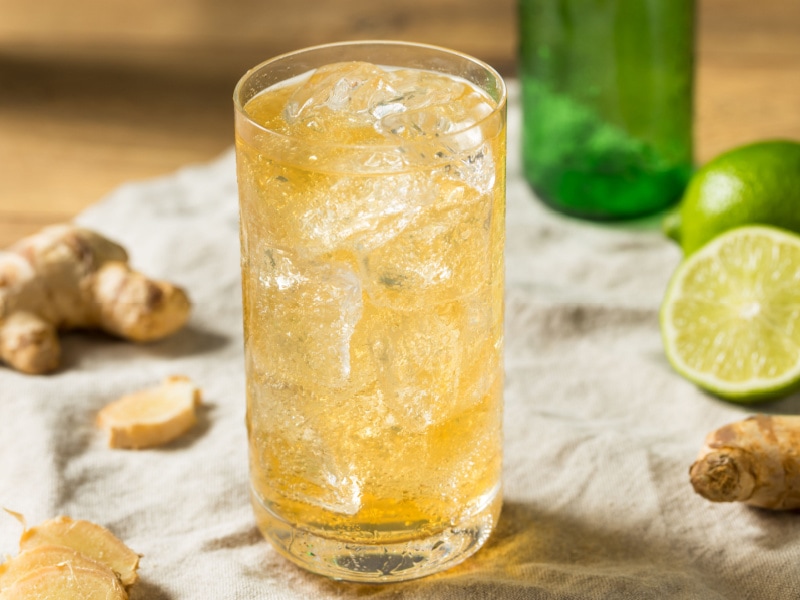 Refreshing Cold Ginger Beer with Ice and Lime